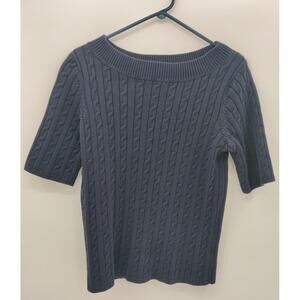 Talbots Sweater Womens Size Large Navy Cable Knit Short Sleeve Boat Neck Classic